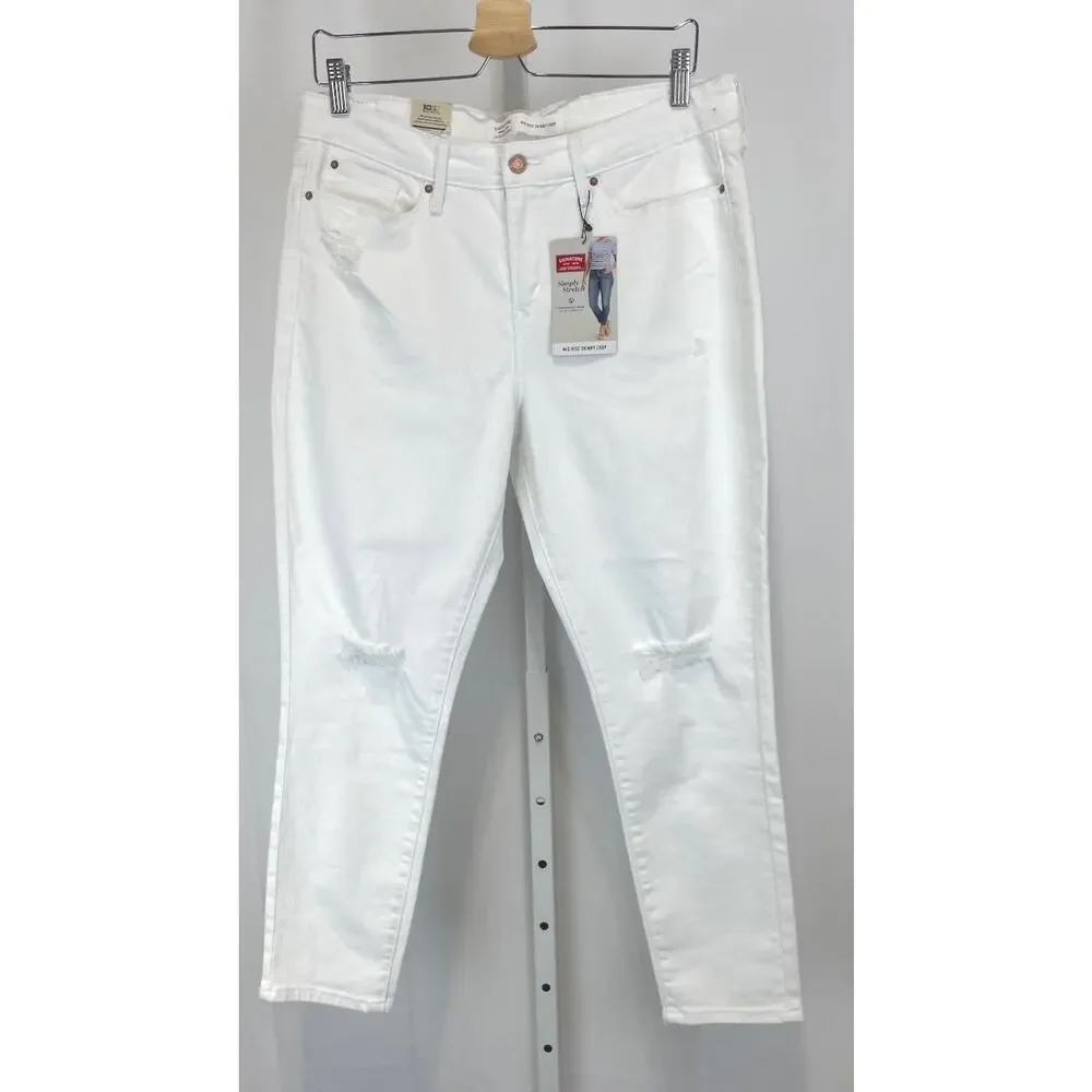 NWT LEVI STRAUSS Signature Mid Rise Skinny Crop Jeans Distressed White 14 / 32 - Picture 1 of 10